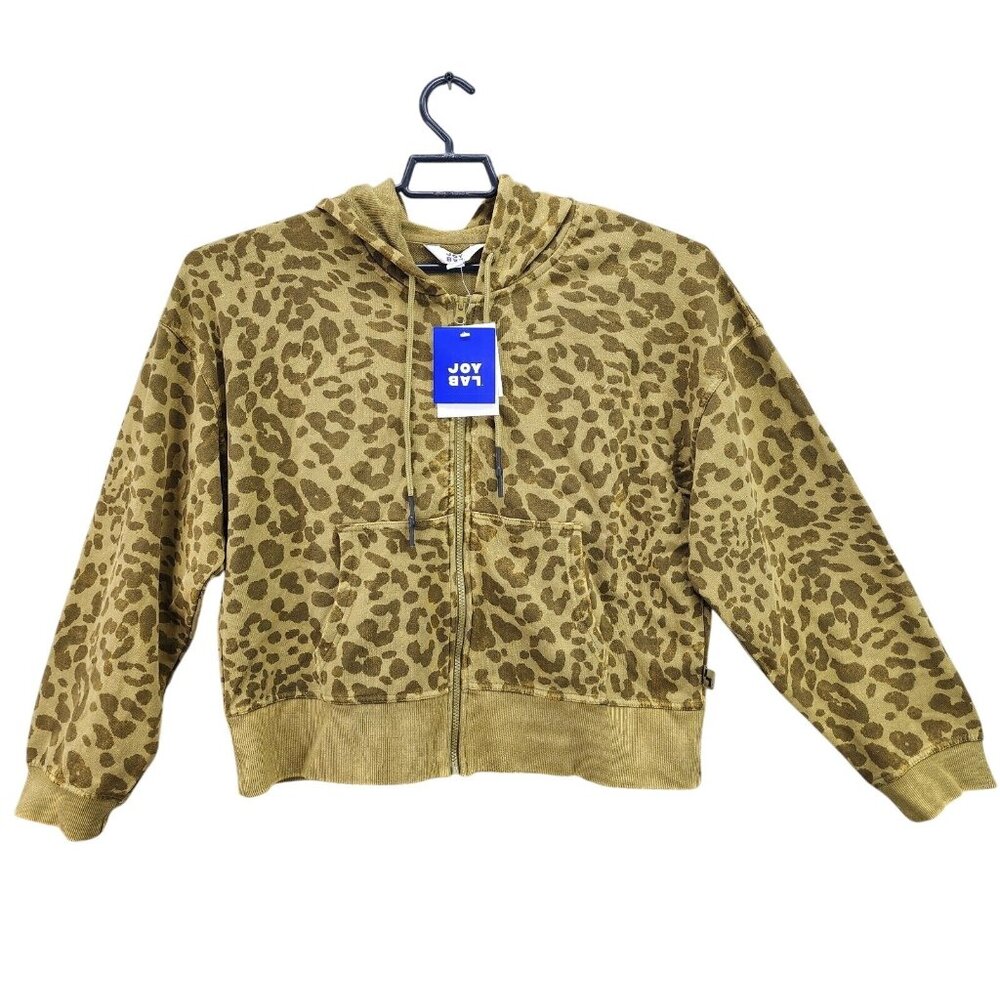 Womens Joy Lab Army Cheetah Animal Print Full Zip Hoodie Cotton Stretch Size S